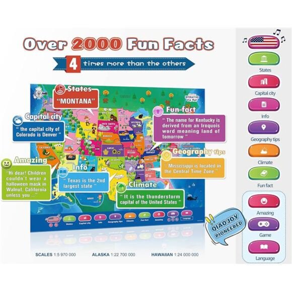 Interactive Kids Map Bilingual United States Map for Kids Learning, Educational - Picture 3 of 7
